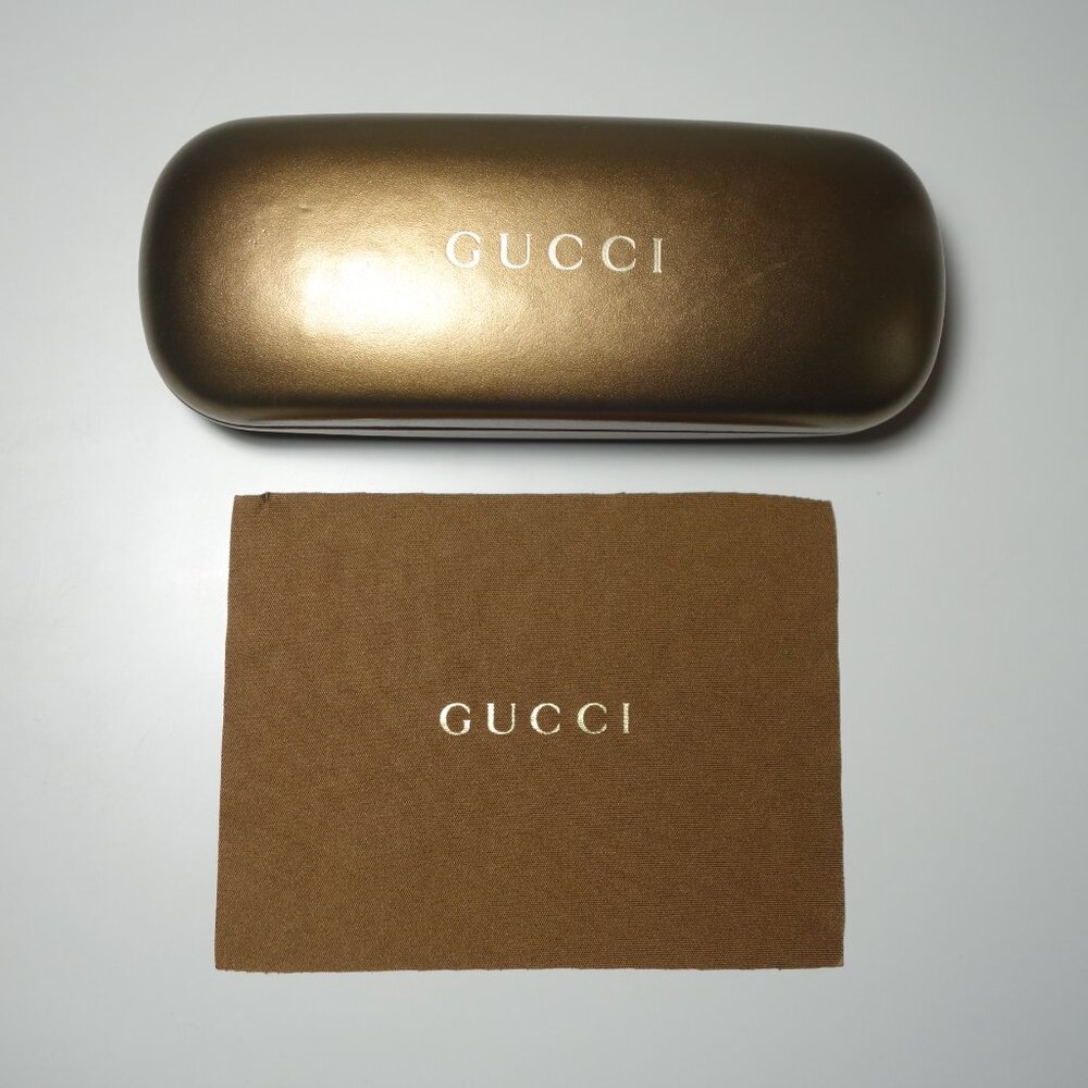 Vtg Gucci Hard Shell Sunglasses/ Glasses Case w/ Logo Cloth, Sz 2.5 in x 6.5 in